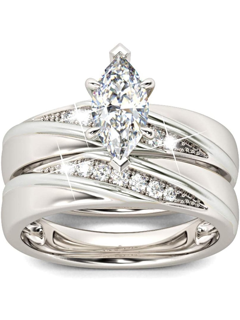 Sterling Silver Pear-Cut Cubic Zirconia Wedding Ring Set - Picture 4 of 12